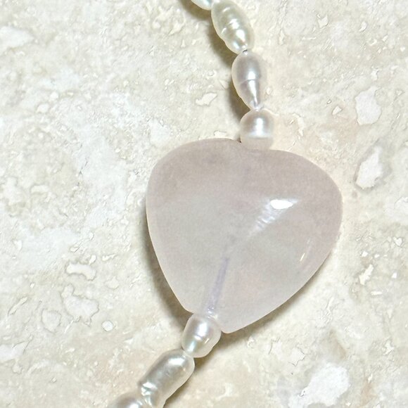 2/$20, Genuine Rose Quartz Stone Heart & White Freshwater Pearl Beaded Bracelet - Picture 2 of 11